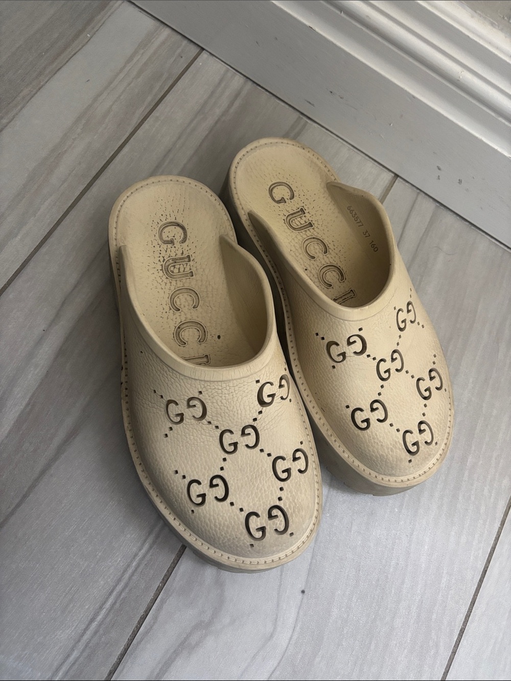 Gucci Cream GG Perforated Slip-On Clogs